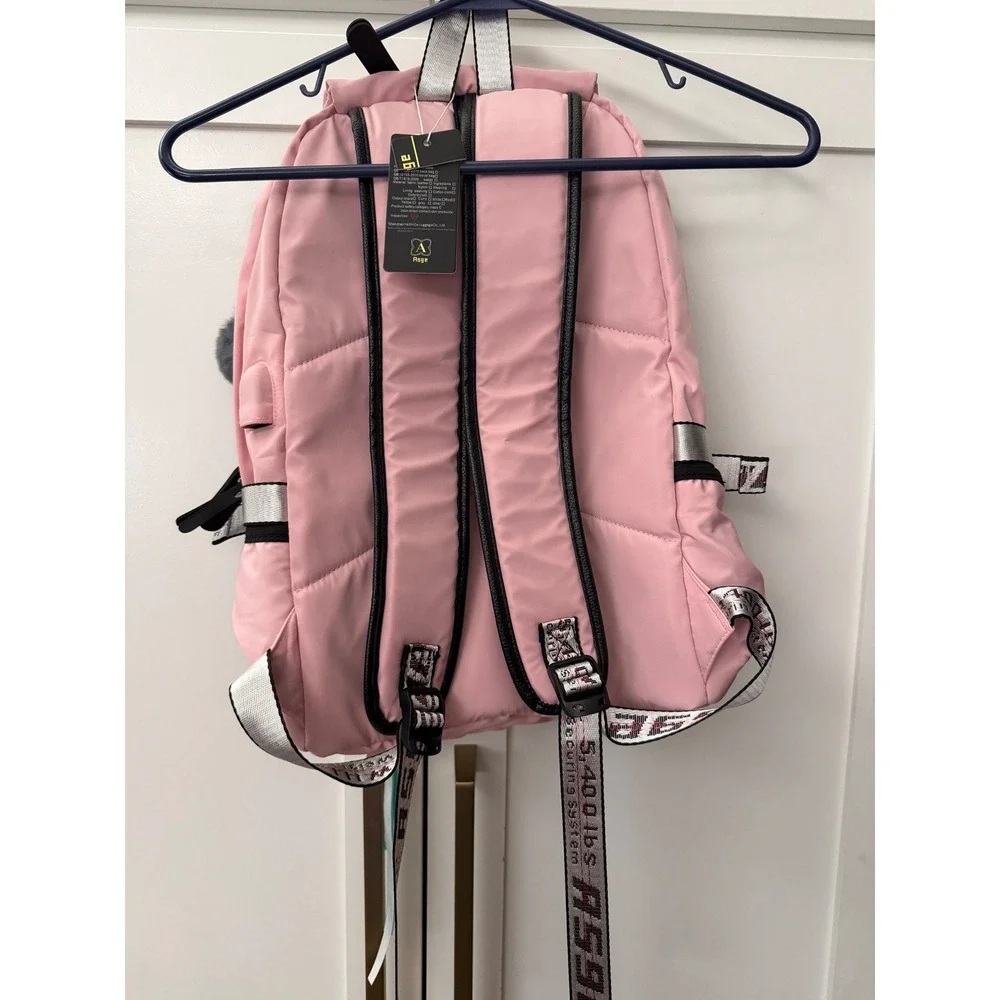 Asge Pink Black Nylon Backpack Harajuku Industrial Strap Lace Up School Bag NEW
